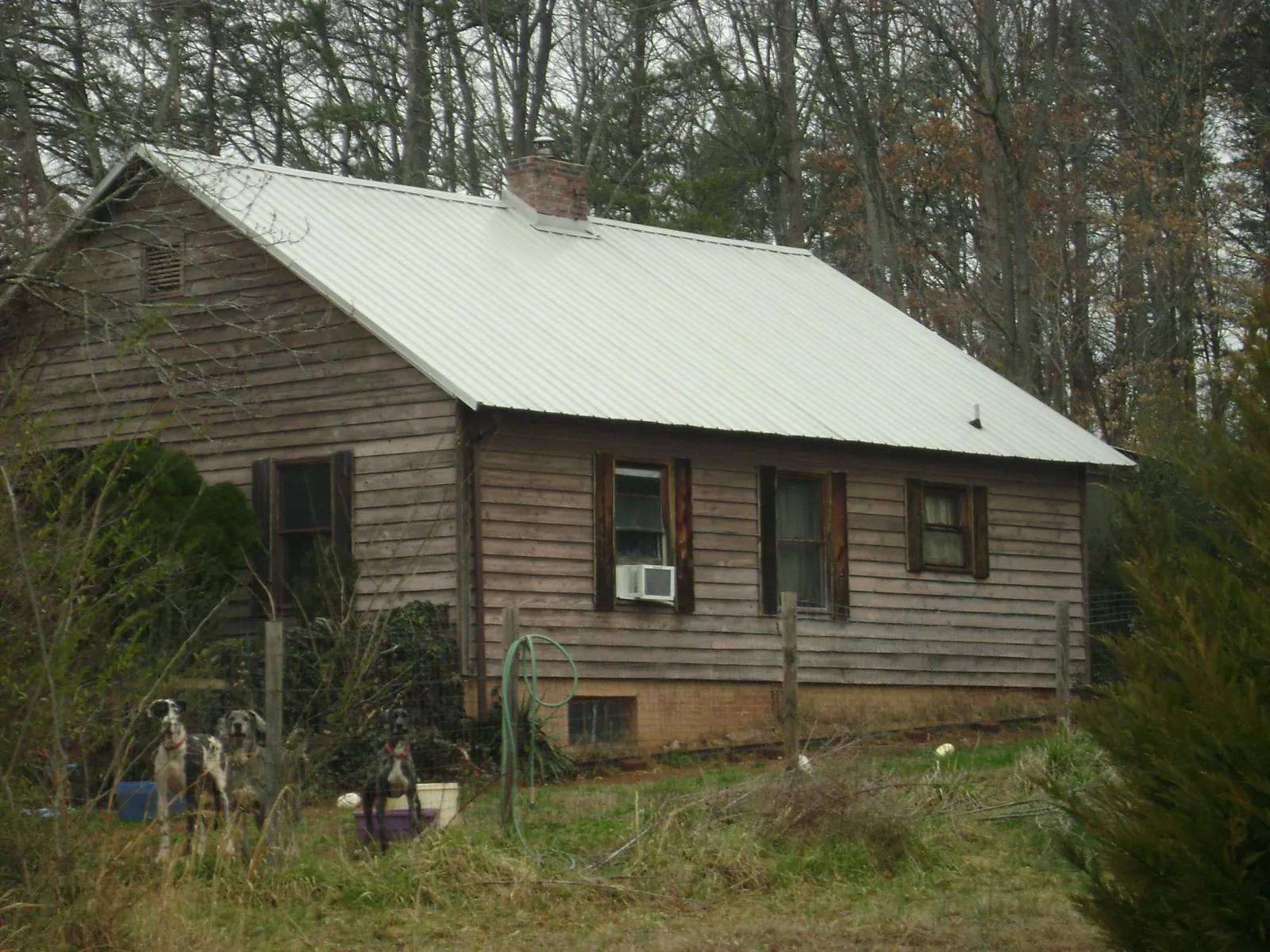 White metal roof on an old wood sided farmhouse, from a Metal Roof Installation job in Nixa
